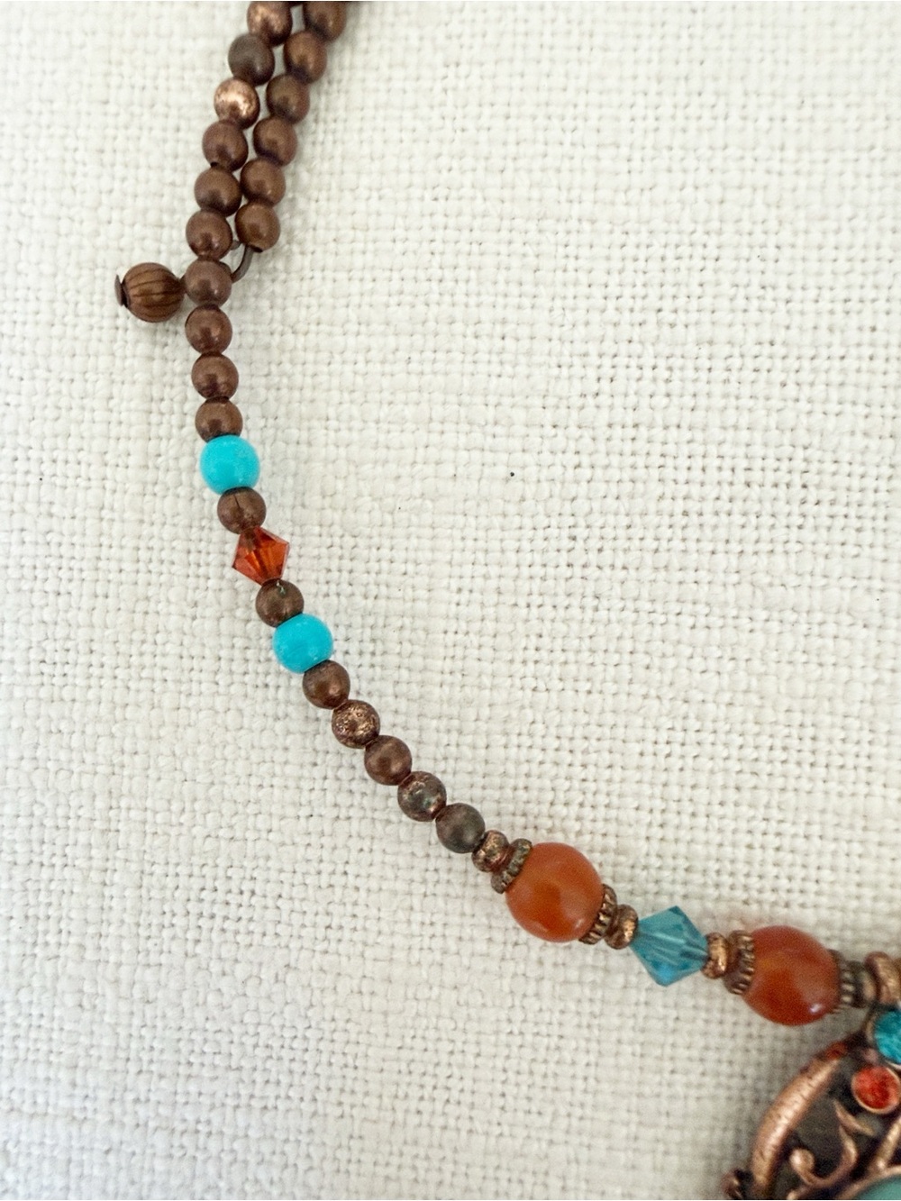 Vintage 90s Western Bohemian Choker Antique Bronze Turquoise & Amber Bead - Picture 5 of 9